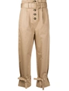 Self-portrait Belted High-rise Cotton-canvas Trousers In Beige