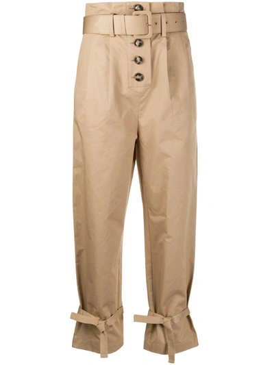 Self-portrait Belted High-rise Cotton-canvas Trousers In Beige