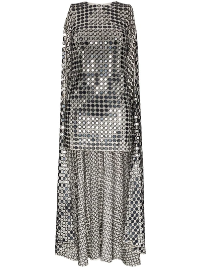 Ashish Shisha-mirror Embroidered Cape-back Mini Dress In Grey