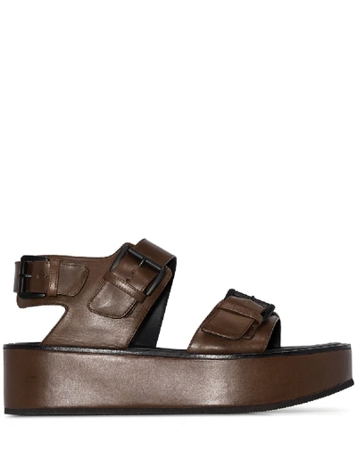 Ann Demeulemeester Buckled Flatform Leather Sandals In Brown