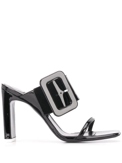Attico Naomi Buckled Patent-leather Sandals In Black