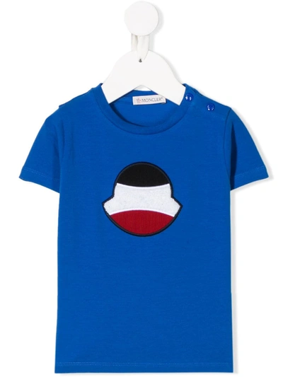 Moncler Babies' Textured Logo T-shirt In Blue