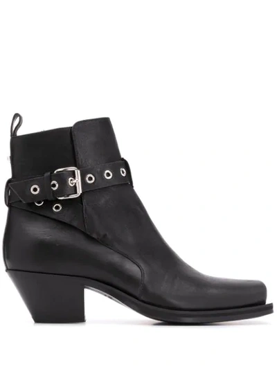 Versace Medusa-plaque Buckled Leather Boots In Nero-palladio