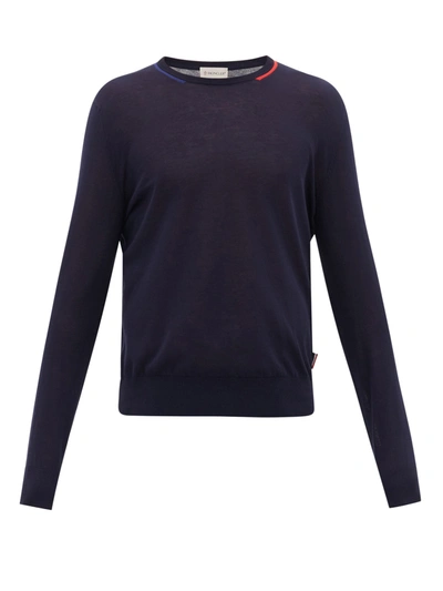 Moncler Neckline-intarsia Cotton Sweater In Navy