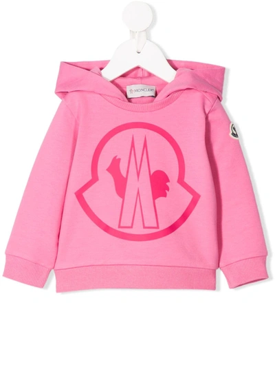 Moncler Babies' Logo Print Hoodie In Pink