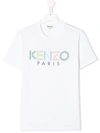 Kenzo Teen Logo-print Crew Neck T-shirt In White