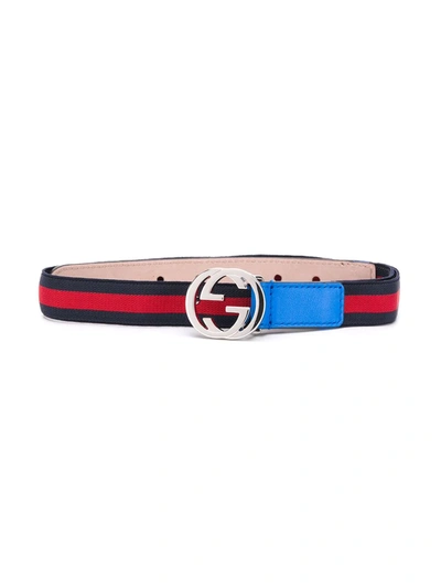 Gucci Kids' Interlocking-g Web Belt In Blue