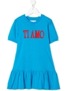 Alberta Ferretti Kids' Ti Amo Embroidered Dress In Blue