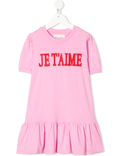 Alberta Ferretti Kids' Je T'aime Midi Dress In Pink