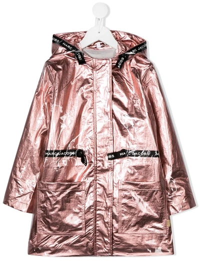 Little Marc Jacobs Teen Laminated Hooded Parka Coat In Pink