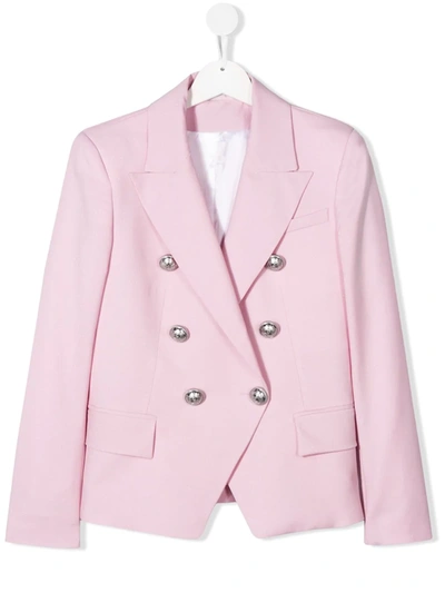 Balmain Teen Double Breasted Blazer In Pink