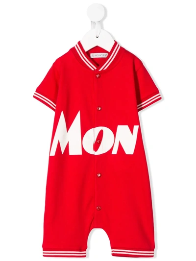 Moncler Logo Print Stripe Detail Babygrow In Red