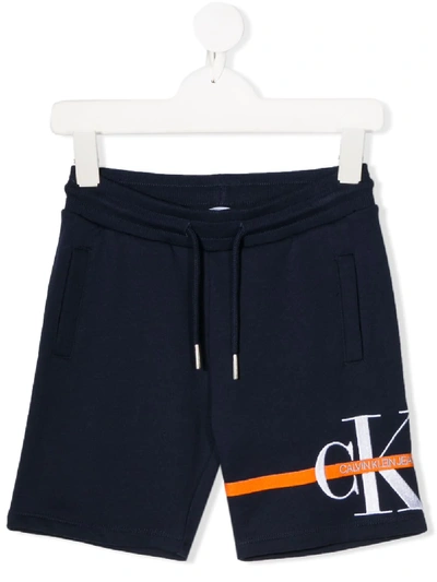 Calvin Klein Teen Logo Print Jersey Shorts In Blue
