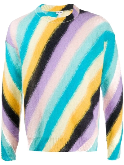 Loewe Striped Knit Mohair Blend Sweater In Lilac