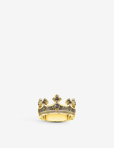 Thomas Sabo Rebel Kingdom Crown Sterling Silver And Zirconia Ring In Black