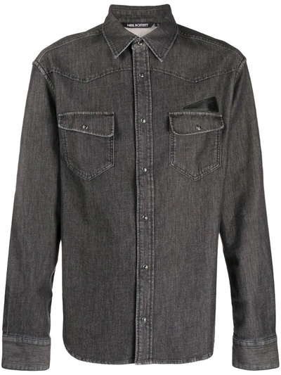 Neil Barrett Patch Pocket Chambray Shirt In Grey