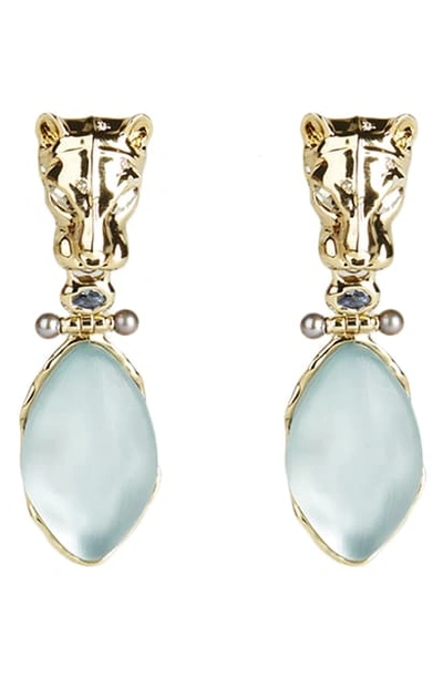 Alexis Bittar Panther Head, Lucite & Crystal Clip-on Drop Earrings In Blue Grey