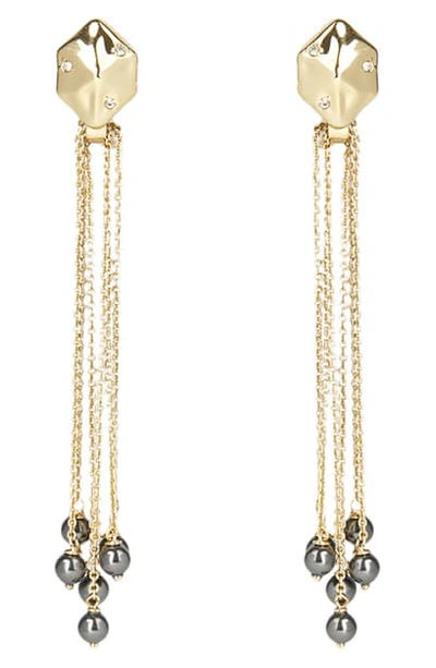 Alexis Bittar Imitation Pearl Fringe Hexagon Drop Earrings In 10k Gold