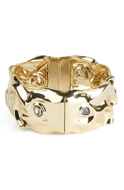 Alexis Bittar Stone Studded Crumpled Hinge Bangle Bracelet In 10k Gold