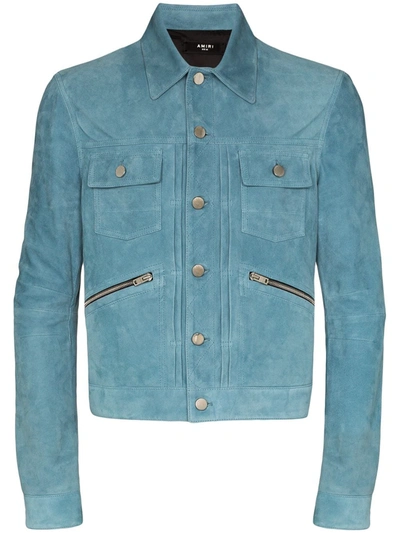 Amiri Wrangler Fitted Textured Jacket In Blue