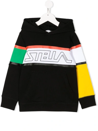 Stella Mccartney Kids' Logo-print Colour-block Hoodie In Black