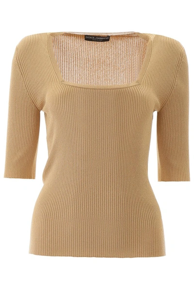 Dolce & Gabbana Lurex Knit Top In Beige