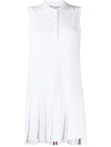 Thom Browne Rwb Stripe Sleeveless Pleated Tennis Dress In White