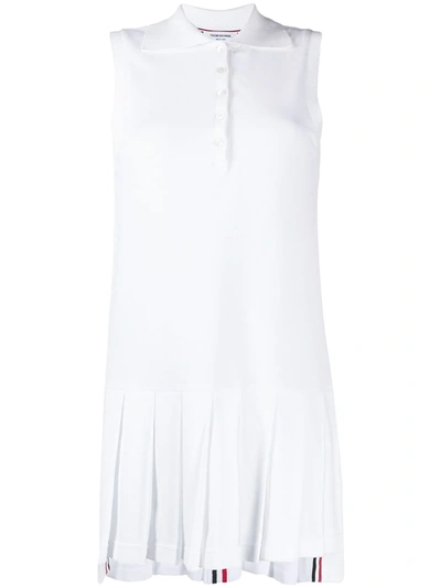 Thom Browne Rwb Stripe Sleeveless Pleated Tennis Dress In White