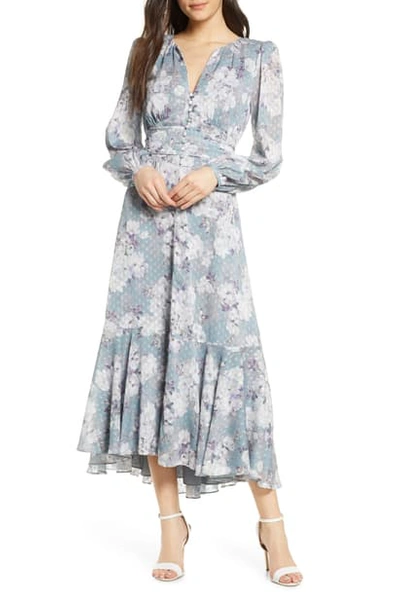 Ever New Floral Long Sleeve High/low Midi Dress In Teal Print