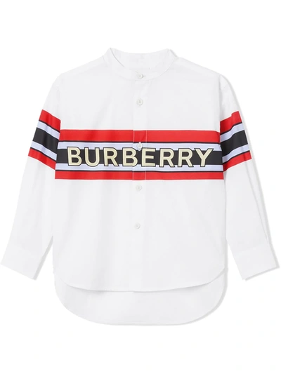 Burberry Babies' White Shirt With Multicolor Press And Logo In Bianco