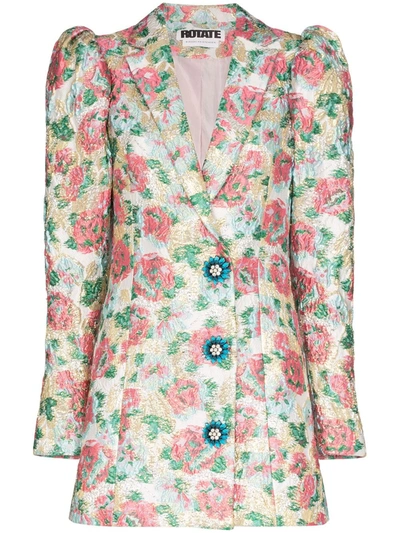 Rotate Birger Christensen Carol Button-embellished Floral-jacquard Mini Dress In Pink