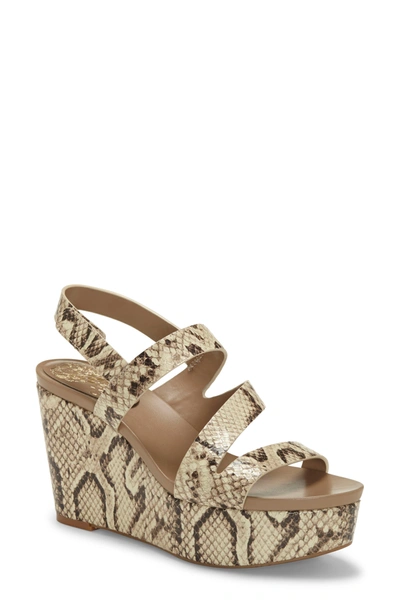 Vince Camuto Velley Platform Wedges Women's Shoes In Oatmeal Snake Print Leather