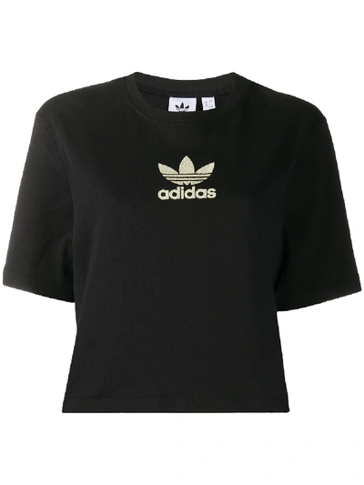 Adidas Originals Logo Embroidered Cropped T-shirt In Black