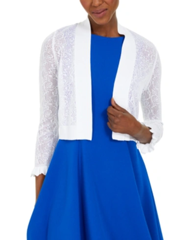 Calvin Klein Pointelle Ruffle-cuff Cardigan In White