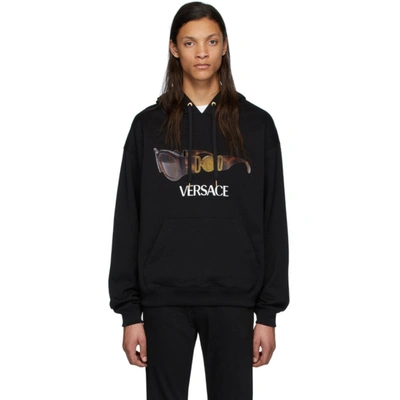 Versace Sunglasses Graphic Hooded Sweatshirt In Black