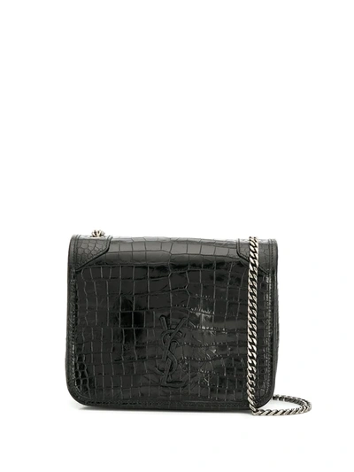 Saint Laurent Niki Crocodile-effect Wallet On Chain In Black