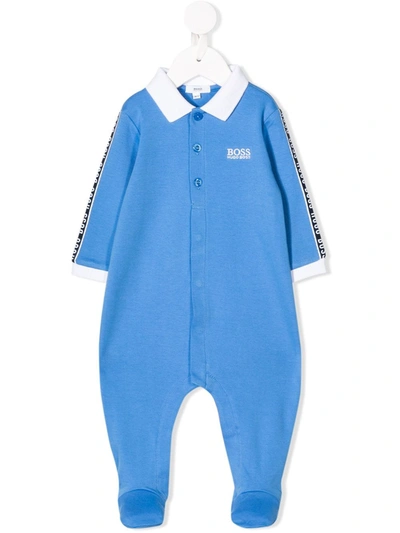 Hugo Boss Babies' Logo Trim Footed Pyjamas In Blue