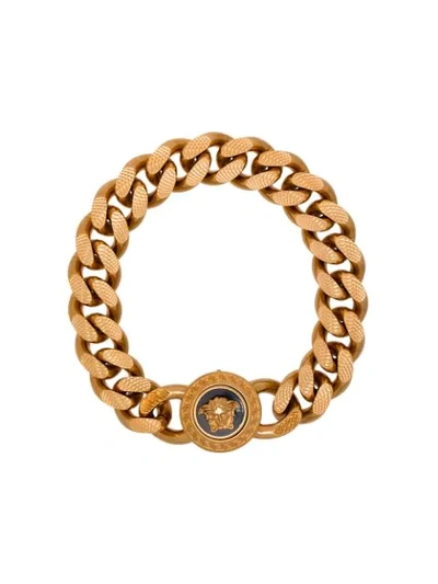 Versace Gold Tone Medusa Chain Bracelet In K41t Nero Oro