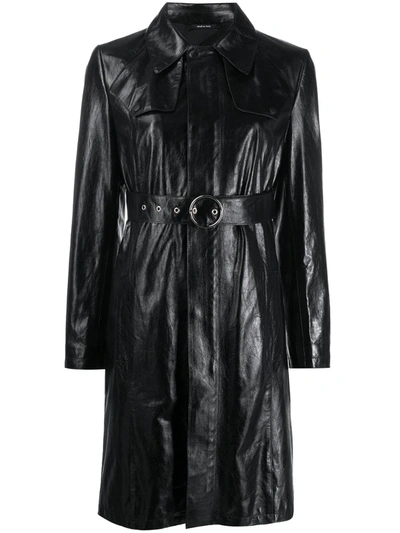 Maison Margiela Belted Leather Trench Coat In Black