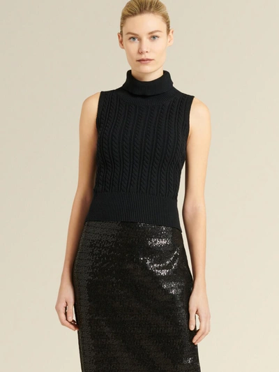 Donna Karan Crop Sleeveless Turtleneck Sweater In Black