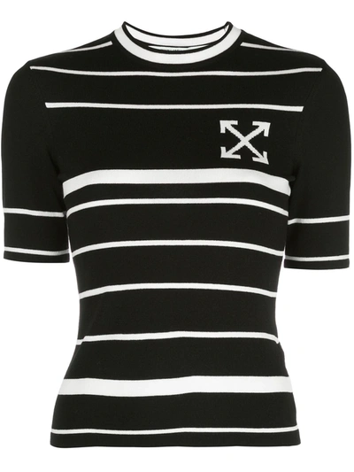 Off-white Arrow Striped Knitted Top In Black