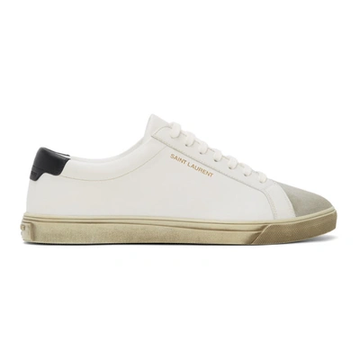 Saint Laurent Andy Distressed Suede-trimmed Leather Trainers In White