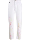 Philipp Plein Paint Splat High-rise Boyfriend Jeans In White