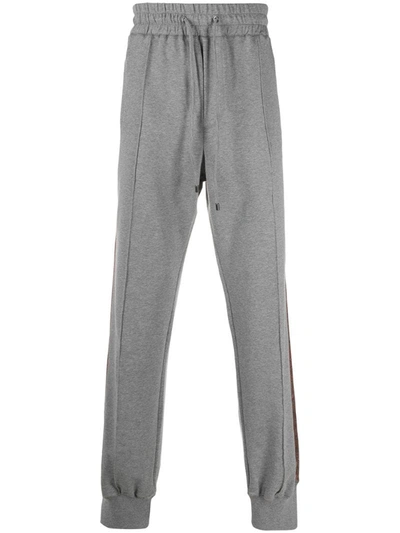 Etro Paisley Printed Seam Strip Cotton Blend Track Trousers In Grey