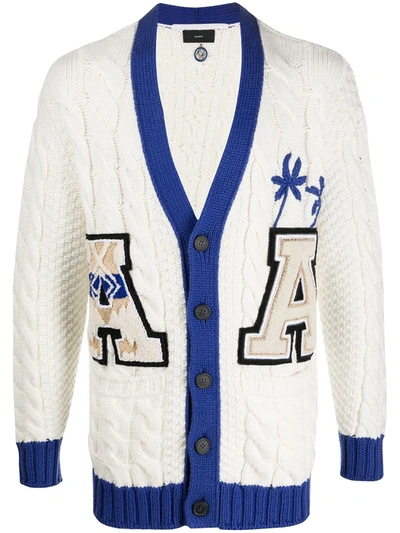 Alanui Logo-appliquéd Cable-knit Cotton-blend Cardigan In White