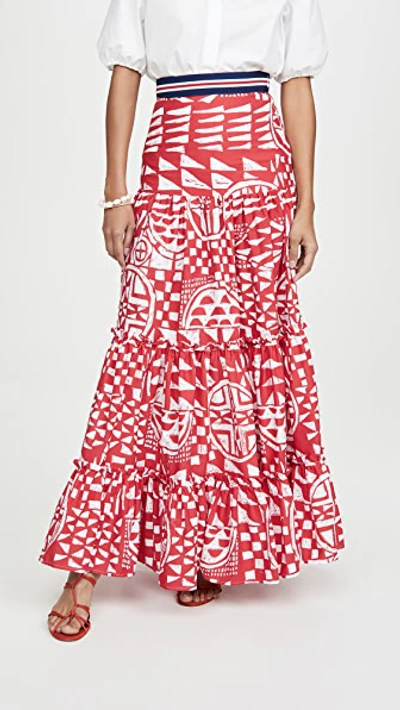 Stella Jean Popeline Bicolore Skirt In Red