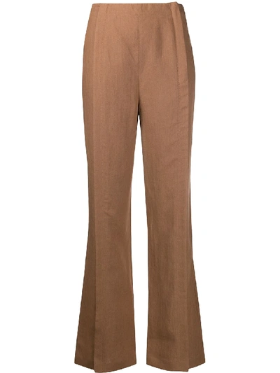Acne Studios Flared Linen Trousers Mink Brown