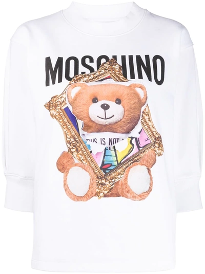 Moschino Teddy Print Logo Sweatshirt In White