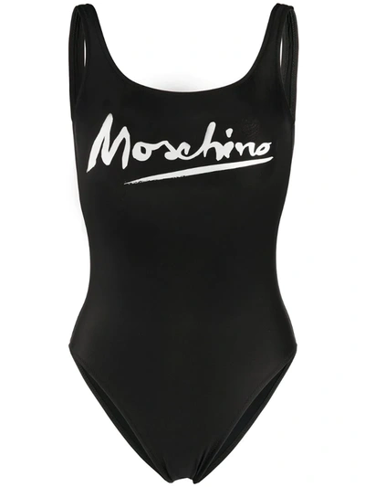 Moschino Logo Signature One-piece Swimsuit In Black