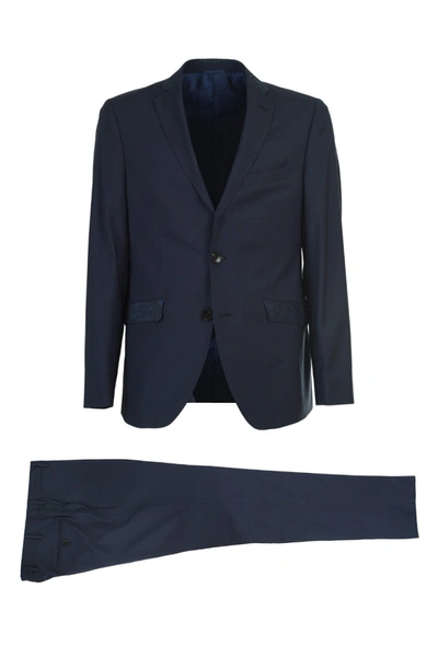 Etro Single-breasted Wool Suit In Blue